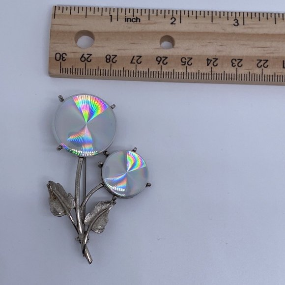VINTAGE FLOWER BROOCH HOLOGRAM JEWELARAMA SILVER TONE METAL JEWELRY PIN - Picture 7 of 7